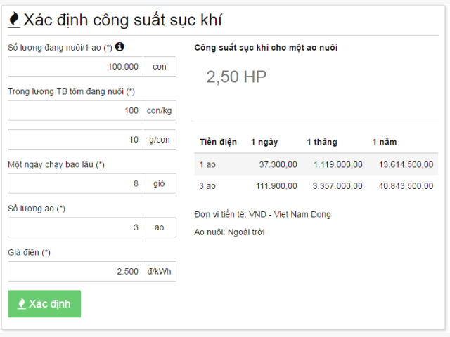 Aeration Calculator - Xác định công suất sục khí