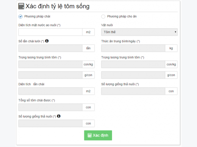 Survival Calculator - Xác định tỷ lệ tôm sống