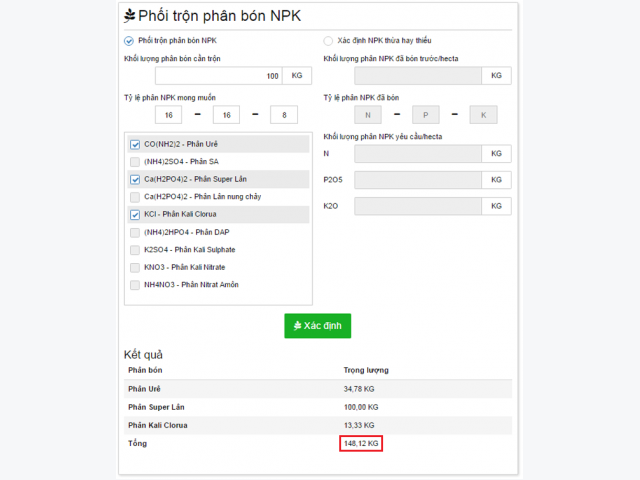 NPK Calculator - Phối trộn phân bón NPK